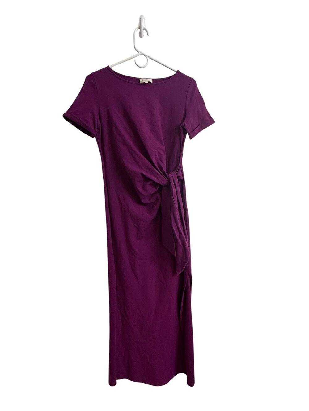 Sezane Purple Wrap Midi Dress Womens XS Cotton Tie Waist Side Slits Office Chic